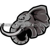Premium Gray Color Zoo Elephant Head With Trunk Sports Team Mascot Logo Vector Design ClipArt SVG