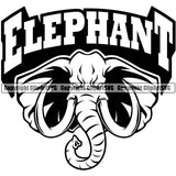 African Black And White Angry Mammal Elephant Logo With Animal Name Sports Team Mascot Logo Design ClipArt SVG