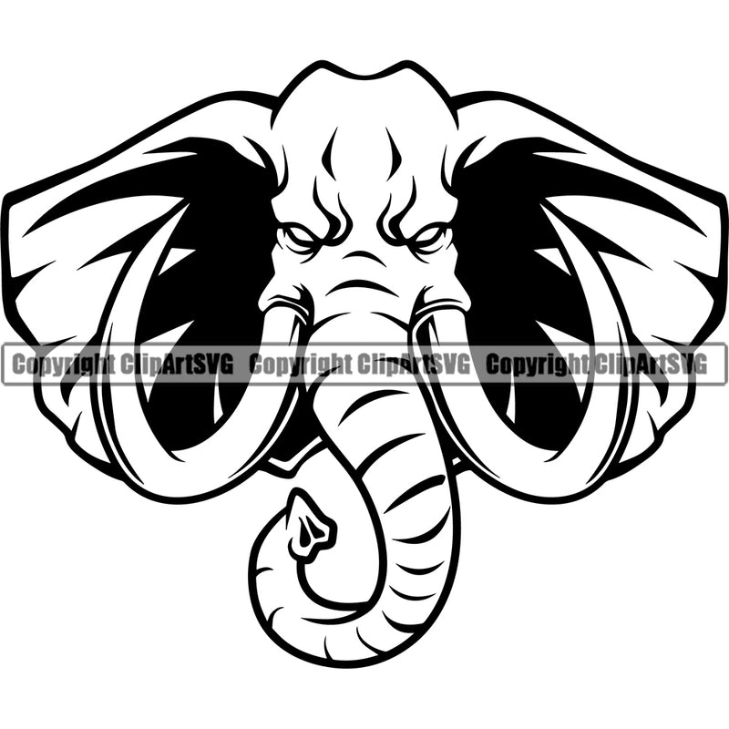 Safari Wild Elephant Face Logo With Angry Expression Sports Team Mascot Logo Design ClipArt SVG