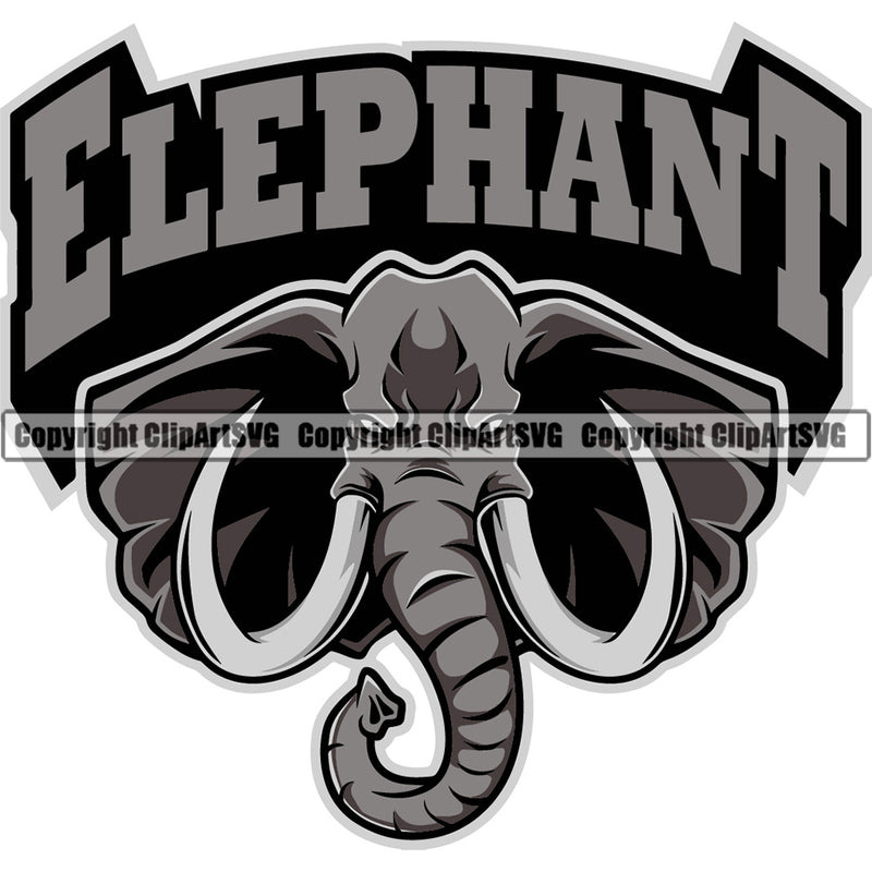 Nature Gray Color Elephant Head And Trunk Wildlife Logo With Name Sports Team Mascot Logo Design ClipArt SVG