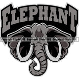 Nature Gray Color Elephant Head And Trunk Wildlife Logo With Name Sports Team Mascot Logo Design ClipArt SVG