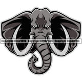 Eyes Gray Color Mammal Elephant Head Logo With Trunk Wildlife Sports Team Vector Mascot Design ClipArt SVG