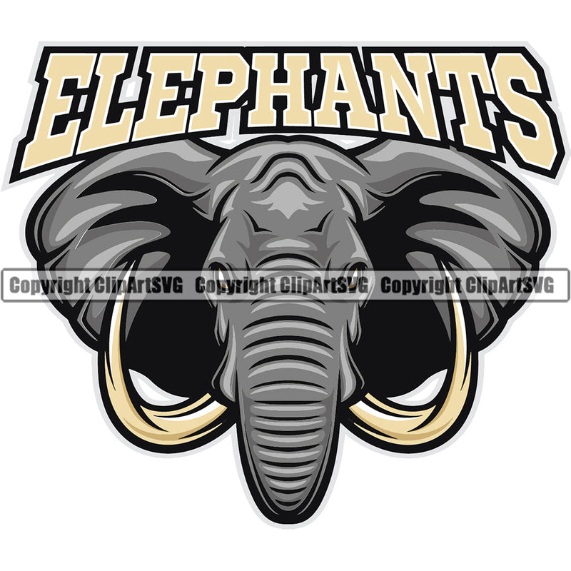 Animal Elephants Safari Angry Elephant Head Art Icon Text Design Sports Team Mascot Game Fantasy eSport Emblem Logo Symbol Clipart SVG