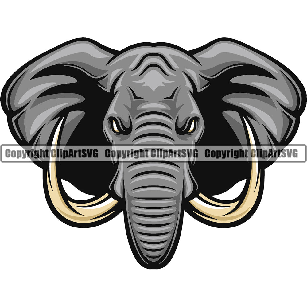 Animal Elephants Colorful Elephant Head With Trunk And Tusks Wild Art Sports Team Mascot Game Fantasy eSport Emblem Logo Symbol Clipart SVG