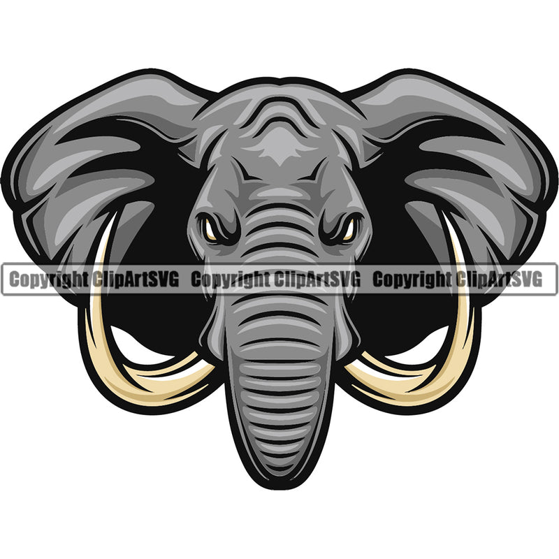 Animal Elephants Colorful Elephant Head With Trunk And Tusks Wild Art Sports Team Mascot Game Fantasy eSport Emblem Logo Symbol Clipart SVG