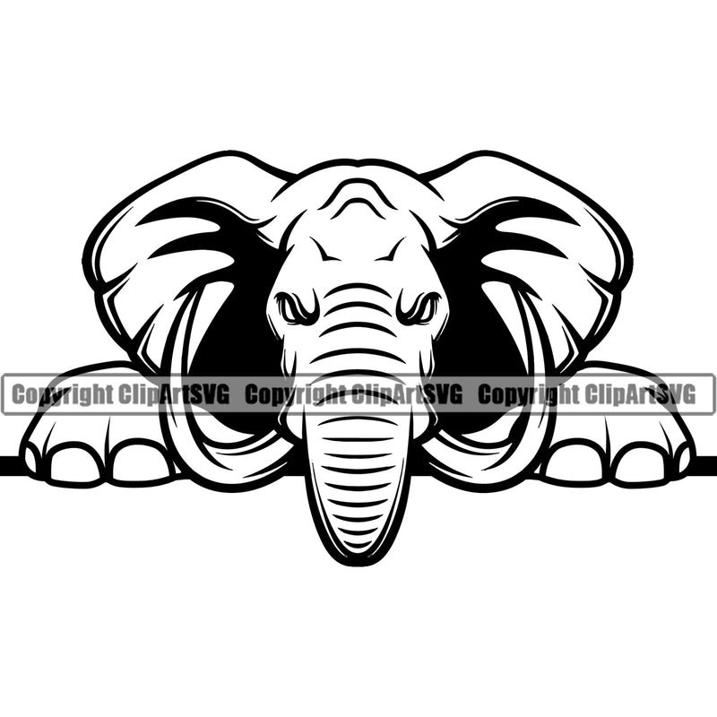 Animal Elephants Elephant Peeking Peek-A-Boo Wild Art Icon Sports Team Mascot Game Fantasy eSport Emblem Logo Symbol Clipart SVG