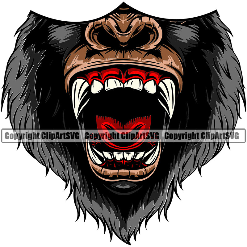 Gorilla Jungle Animal Angry Mouth Graphic Art Sports Team Mascot Game Fantasy eSport Emblem Logo Symbol Clipart SVG
