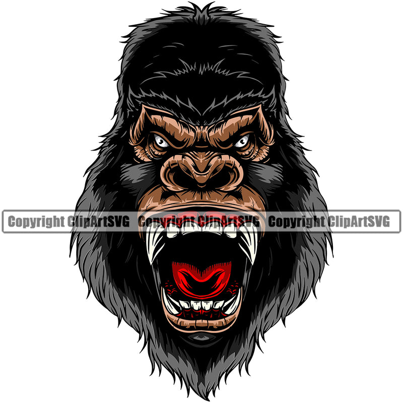 Monkey Jungle Animal Angry Gorilla Mouth Graphic Art Sports Team Mascot Game Fantasy eSport Emblem Logo Symbol Clipart SVG