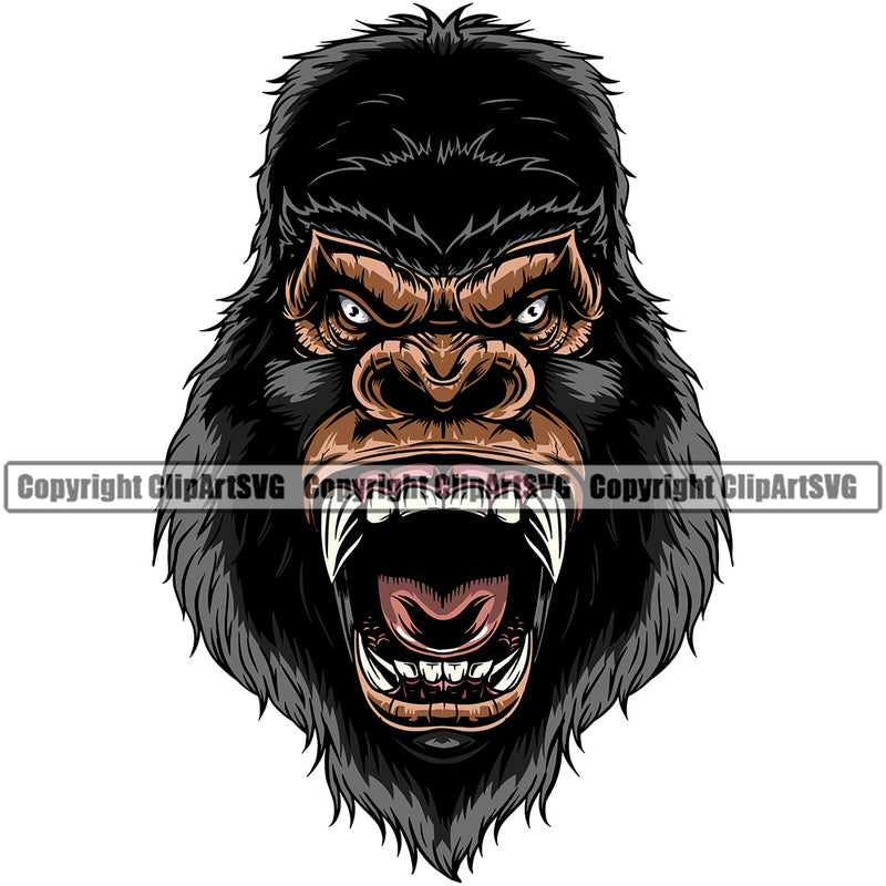 Jungle Animal Angry Gorilla Mouth Graphic Art Sports Team Mascot Game Fantasy eSport Emblem Logo Symbol Clipart SVG