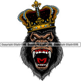 Jungle Animal Angry Gorilla Crown Color Red Mouth Graphic Art Sports Team Mascot Game Fantasy eSport Emblem Logo Symbol Clipart SVG