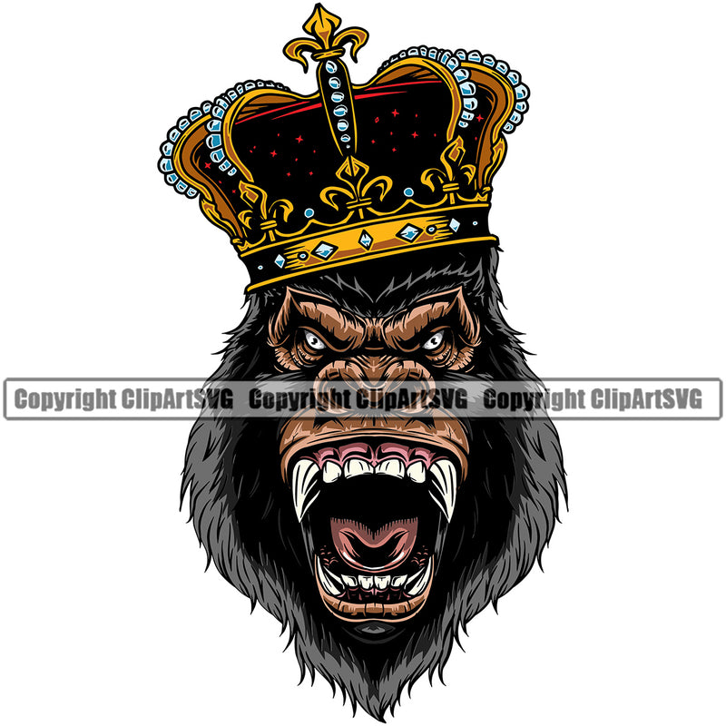 Ape Monkey Jungle Animal Gorilla Crown Mouth Graphic Art Sports Team Mascot Game Fantasy eSport Emblem Logo Symbol Clipart SVG