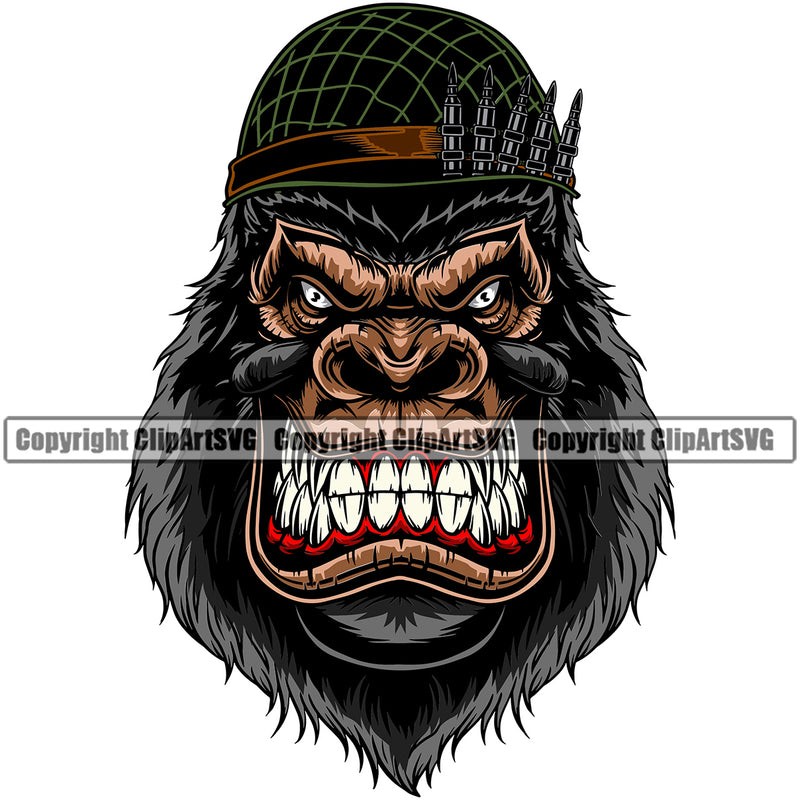 Animal Gorilla Apes Soldier Helmet Color Red Monkey Jungle Ape Graphic Art Sports Team Mascot Game Fantasy eSport Emblem Logo Symbol Clipart SVG