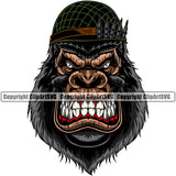 Animal Gorilla Apes Soldier Helmet Color Red Monkey Jungle Ape Graphic Art Sports Team Mascot Game Fantasy eSport Emblem Logo Symbol Clipart SVG