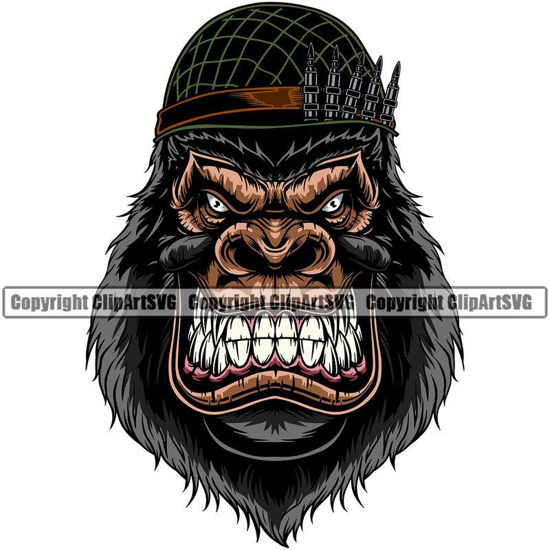 Animal Gorilla Apes Soldier Helmet Color Jungle Ape Graphic Art Sports Team Mascot Game Fantasy eSport Emblem Logo Symbol Clipart SVG
