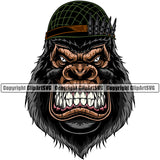 Animal Gorilla Apes Soldier Helmet Color Jungle Ape Graphic Art Sports Team Mascot Game Fantasy eSport Emblem Logo Symbol Clipart SVG
