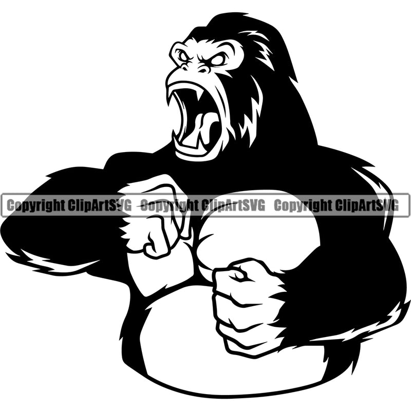 Gorilla Ape Zoo Wildlife Outdoor Wild Jungle Animal Sports Team Mascot Game Fantasy eSport Emblem Logo Symbol Clipart SVG
