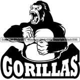 Animal Gorillas Gorilla Ape Zoo Wildlife Wild Jungle Sports Team Mascot Game Fantasy eSport Emblem Logo Symbol Clipart SVG