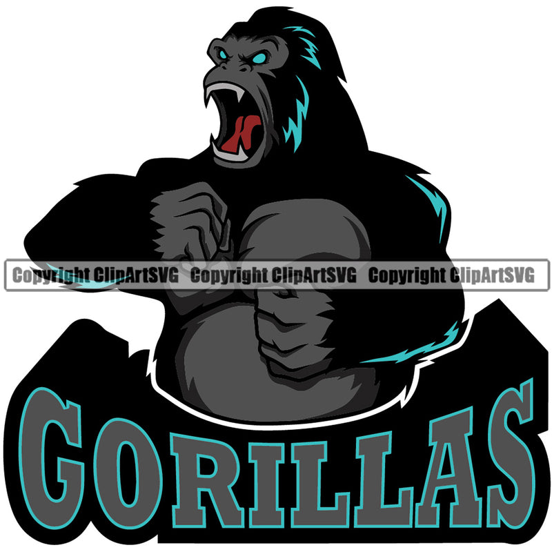 Gorilla Wildlife Gorillas Jungle Animal Color Body Text Design Sports Team Mascot Game Fantasy eSport Emblem Logo Symbol Clipart SVG