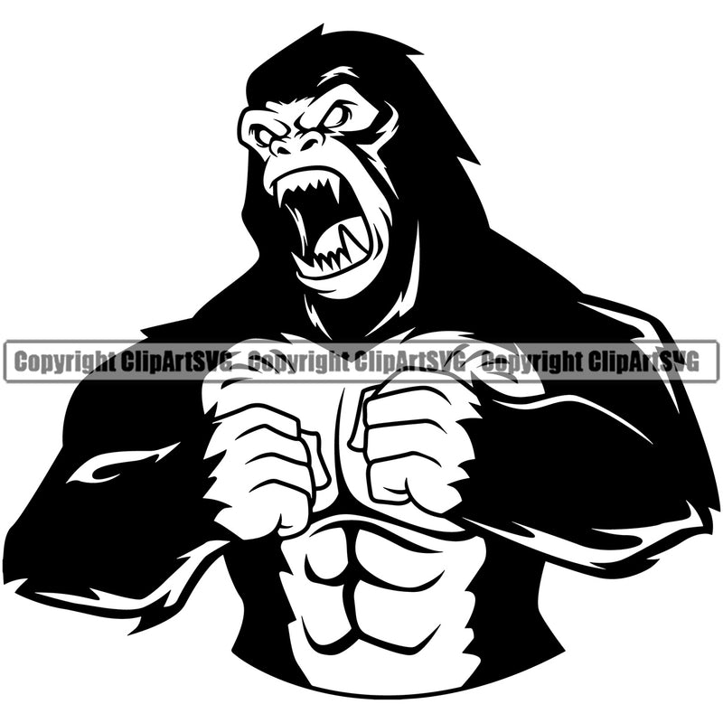 Animal Gorilla Face Gorillas  Ape Angry Monkey Head Sports Team Mascot Game Fantasy eSport Emblem Logo Symbol Clipart SVG