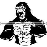 Animal Gorilla Face Gorillas  Ape Angry Monkey Head Sports Team Mascot Game Fantasy eSport Emblem Logo Symbol Clipart SVG