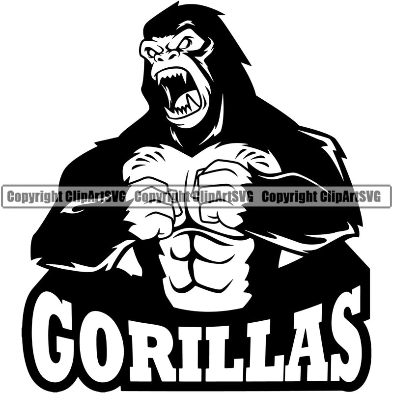 Jungle Animal Gorilla Face Ape Gorillas  Angry Monkey Head Text Design Sports Team Mascot Game Fantasy eSport Emblem Logo Symbol Clipart SVG