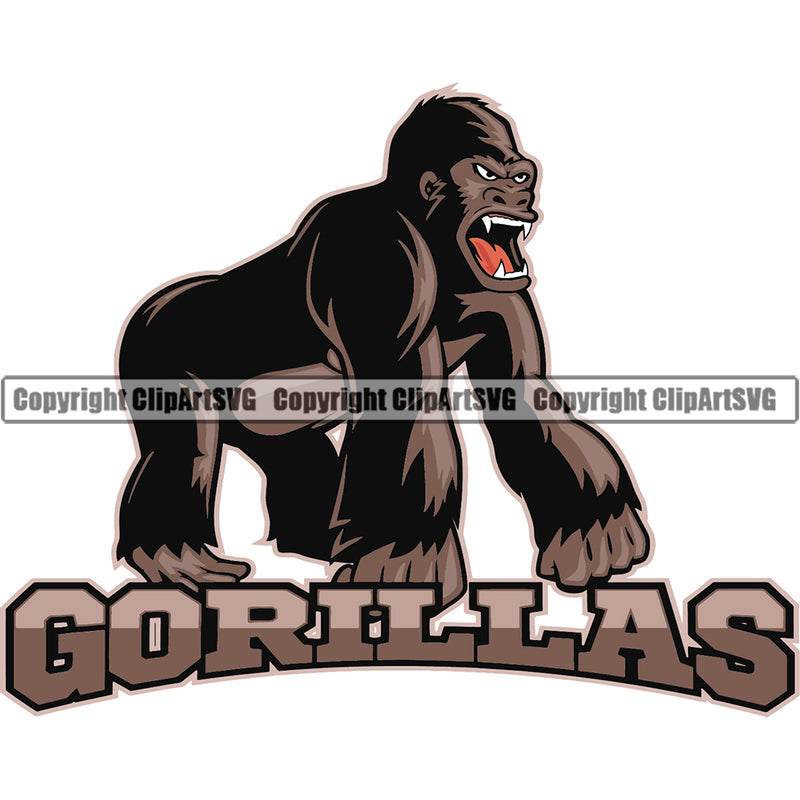 Gorilla Ape Gorillas  Zoo Wildlife Jungle Animal Color Body Text Design Sports Team Mascot Game Fantasy eSport Emblem Logo Symbol Clipart SVG