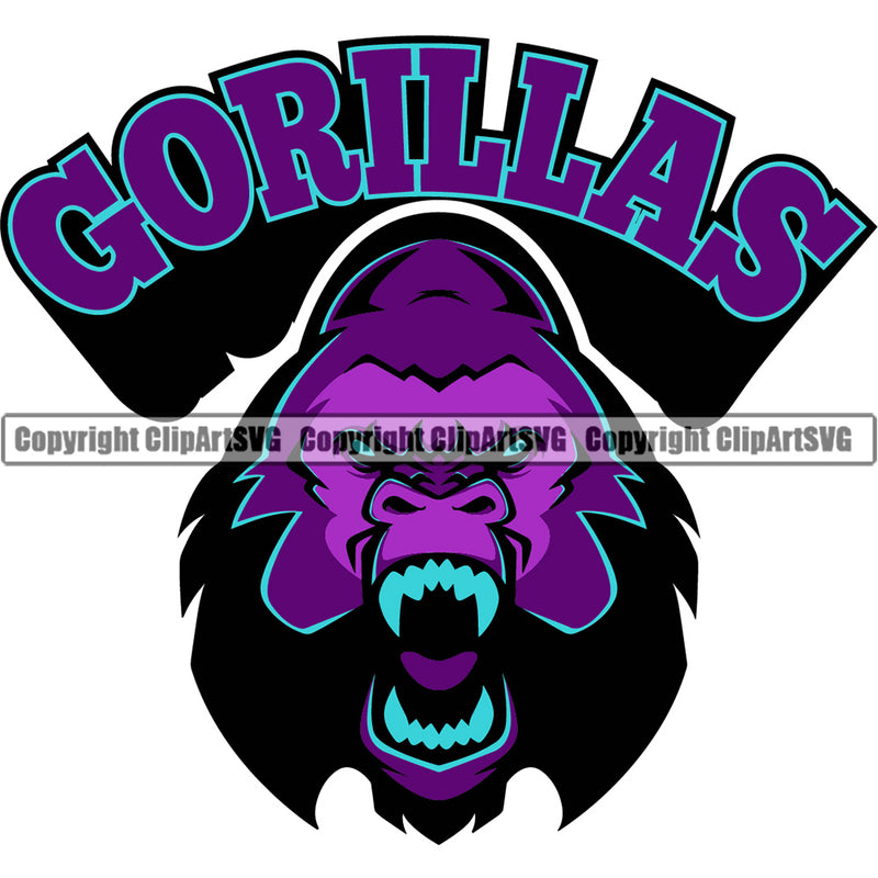 Animal Gorillas Angry Character Text Design Art Scary Gorilla Ape King Sports Team Mascot Game Fantasy eSport Emblem Logo Symbol Clipart SVG