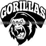 Animal Gorillas Angry Gorilla Head Skull Illustration Sports Text Design Team Mascot Game Fantasy eSport Emblem Logo Symbol Clipart SVG