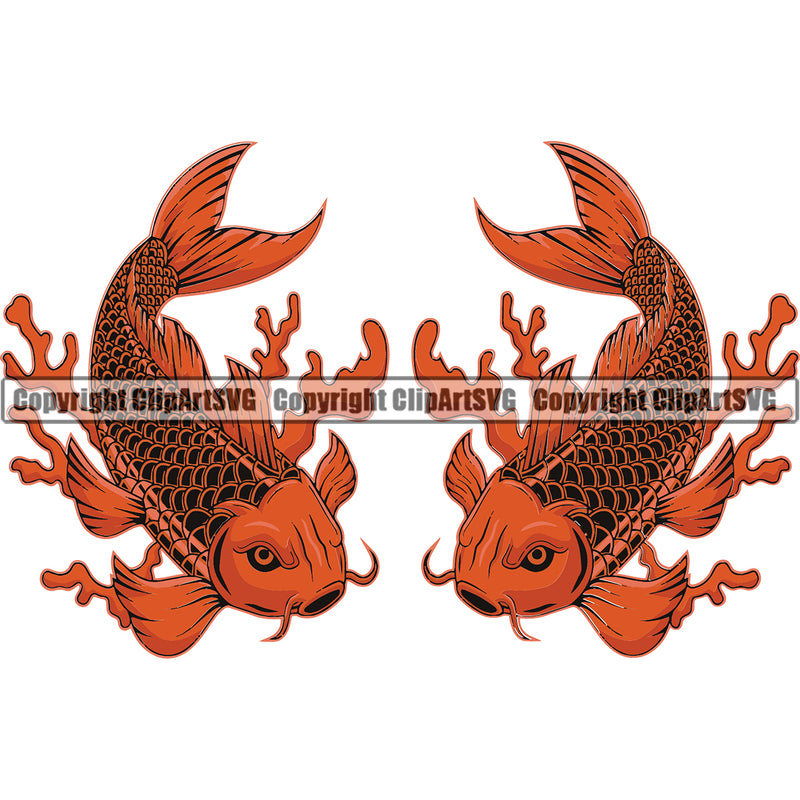 Koi Fish Koi Fishs Koi Fish Japanese Tattoo Asian Oriental Art Artwork Japan Yin Yang Design Logo Water Pond Brown Symbol Clipart SVG