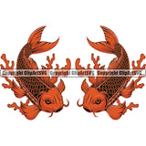 Koi Fish Koi Fishs Koi Fish Japanese Tattoo Asian Oriental Art Artwork Japan Yin Yang Design Logo Water Pond Brown Symbol Clipart SVG