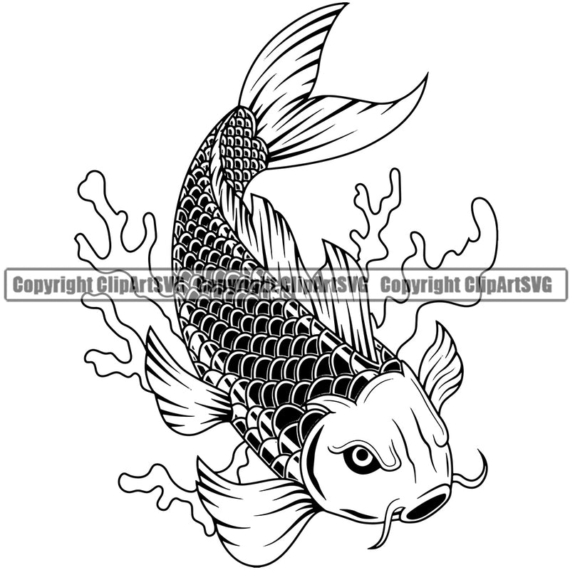 Koi Fish Koi Fishs Koi Fish Japanese Tattoo Asian Oriental Art Artwork Japan Yin Yang Design Logo Water Pond Black Silhouette Single Symbol Clipart SVG