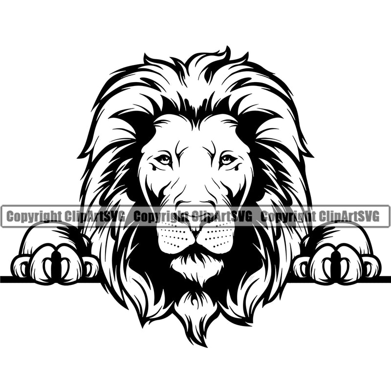 Lion Lions Wild Big Cat Wildlife Predator Beast King Of The Jungle Nature Zoo Peeking Animal Badge Logo Symbol Tattoo Black Silhouette Symbol Clipart SVG