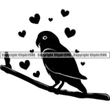 Parrot Parrots Love Bird Couple Romance First Kiss Cute Heart Branch Silhouette Cute Family Wall Art Card SVG PNG Black Silhouette Symbol Clipart SVG