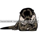 Otter Otters Wild Big Cat Wildlife Predator Mammal Ocean Animal Badge Logo Symbol Tattoo Color Symbol Clipart SVG