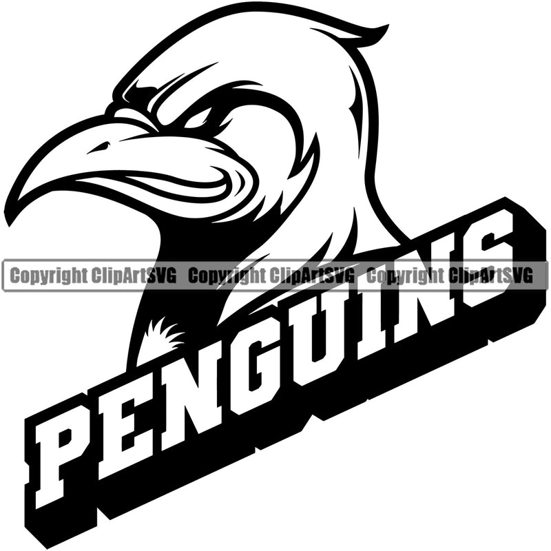 Penguin Penguins Bird Mascot Mascots School Team Head Face Sport eSport Fantasy Game Emblem Sign Animal Badge Logo Symbol Tattoo Text Word Typography Lettering Black Silhouette Full Symbol Clipart SVG