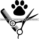 Cat Cats Dog Dogs Pet Grooming Shop Groomer Animal Barber Comb Salon Dog Bone Hair Cut Paw Print Hairstyle Puppy Canine Wash Black Silhouette Symbol Clipart SVG