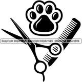 Dog Dogs Cat Cats Pet Grooming Shop Groomer Animal Barber Comb Salon Dog Bone Hair Cut Paw Print Hairstyle Puppy Canine Wash Black Silhouette Symbol Clipart SVG