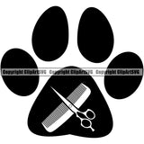 Dog Dogs Cat Cats Pet Grooming Shop Groomer Groomer Animal Barber Comb Salon Dog Bone Hair Cut Paw Print Hairstyle Puppy Canine Wash Black Silhouette Symbol Clipart SVG