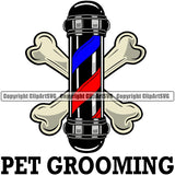 Dog Dogs Cat Cats Pet Grooming  Pole Sign Barber Shop Groomer Groomer Salon Dog Bone Hair Cut Paw Print Puppy Cat Kitty Canine Wash Blue Red Full Symbol Clipart SVG