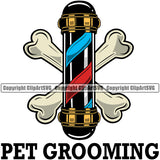 Dog Dogs Cat Cats Pet Grooming  Pole Sign Barber Shop Groomer Groomer Salon Dog Bone Hair Cut Puppy Cat Paw Print Kitty Canine Wash Light Blue Red Full Symbol Clipart SVG