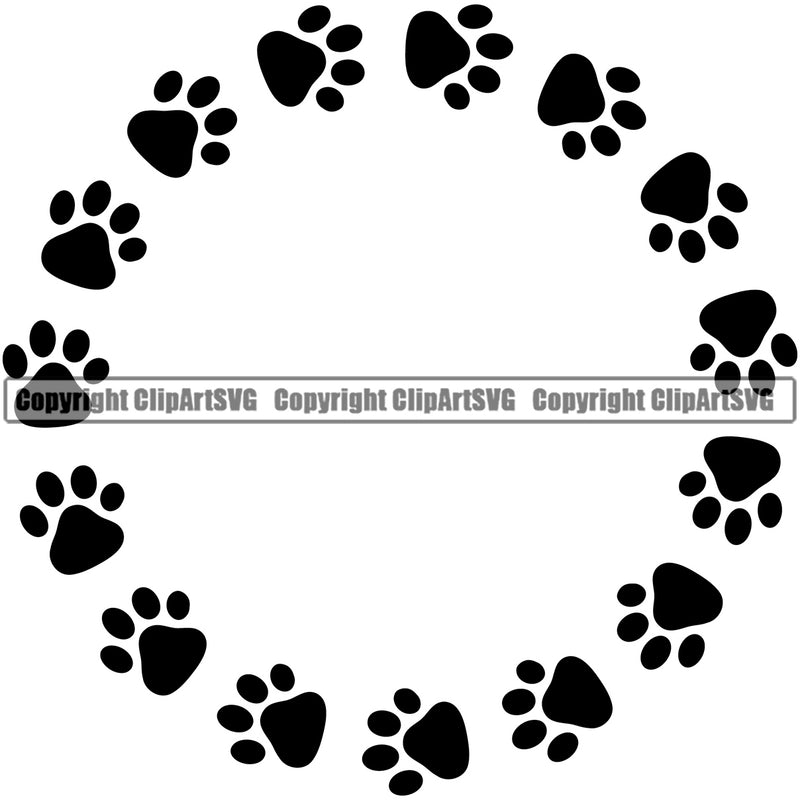 Dog Dogs Cat Cats Pet Circle Round Frame Border Paw Print Puppy Pup Sitter Sitting Walker Walking Art Artwork Design Logo Black Silhouette Symbol Clipart SVG