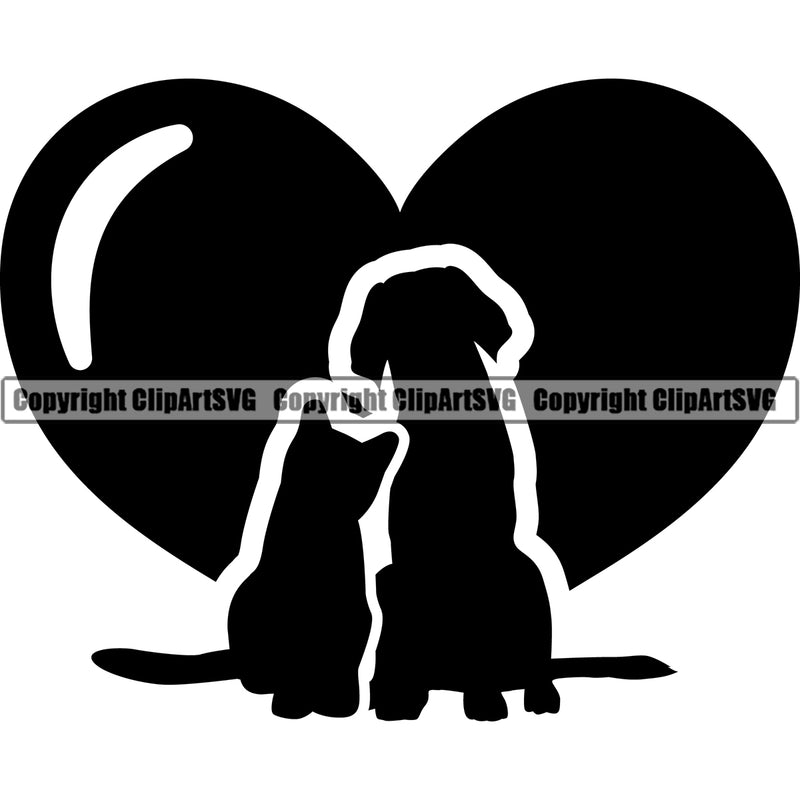 Dog Dogs Cat Cats Pet Heart Love Paw Print Puppy Pup Sitter Sitting Walker Walking Art Artwork Logo Design Black Silhouette Symbol Clipart SVG