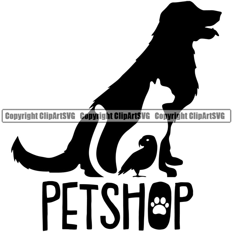 Dog Dogs Cat Cats Bird Birds Pet Love Paw Print Puppy Pup Sitter Sitting Walker Walking Artwork Art Design Logo Black Silhouette Symbol Clipart SVG