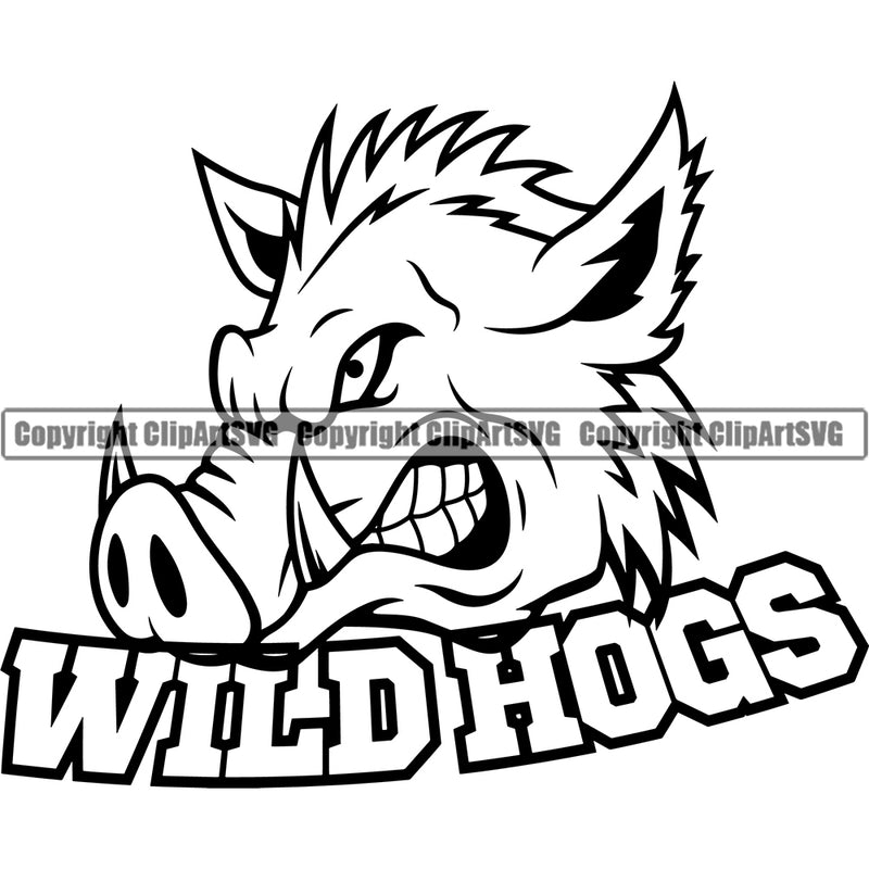 Pig Pigs Boar Wild Hog Mascot Mascots School Team Head Face Sport eSport Fantasy Game Emblem Sign Animal Badge Logo Symbol Tattoo Black Silhouette Full Symbol Clipart SVG