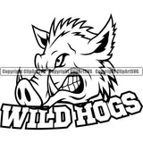 Pig Pigs Boar Wild Hog Mascot Mascots School Team Head Face Sport eSport Fantasy Game Emblem Sign Animal Badge Logo Symbol Tattoo Black Silhouette Full Symbol Clipart SVG