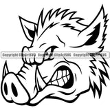 Pig Pigs Boar Wild Hog Mascot Mascots School Team Head Face Sport eSport Fantasy Game Emblem Sign Animal Badge Logo Symbol Tattoo Black Silhouette Head Symbol Clipart SVG