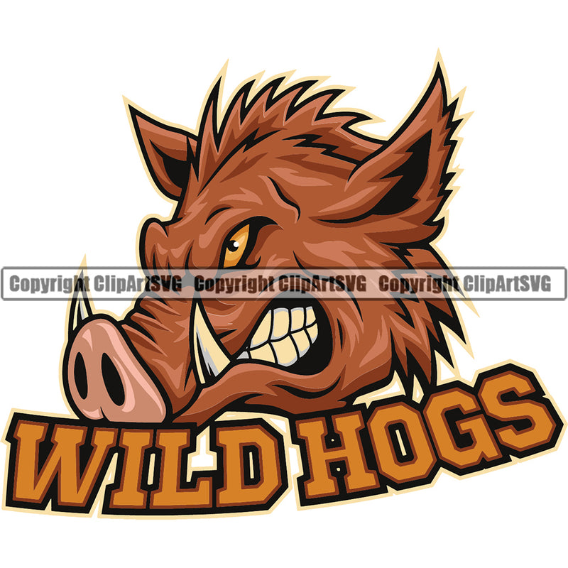 Pig Pigs Boar Wild Hog Mascot Mascots School Team Head Face Sport eSport Fantasy Game Emblem Sign Animal Badge Logo Symbol Tattoo Text Word Typography Lettering Color Full Symbol Clipart SVG