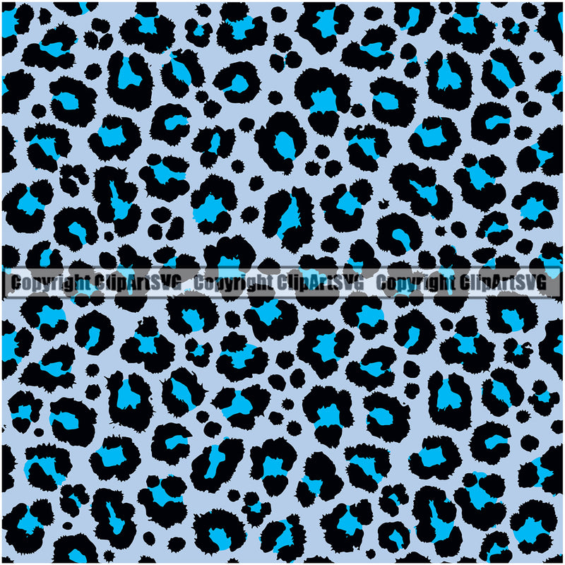 Leopard Leopards Seamless Pattern Safari Jungle Skyblue Blue Fur Texture Designer Animal Print Luxury Logo Symbol Clipart SVG