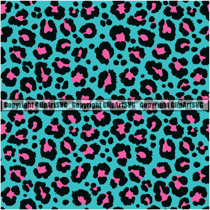 Leopard Leopards Seamless Pattern Safari Jungle Pink Blue Fur Texture Designer Animal Print Luxury Logo Symbol Clipart SVG