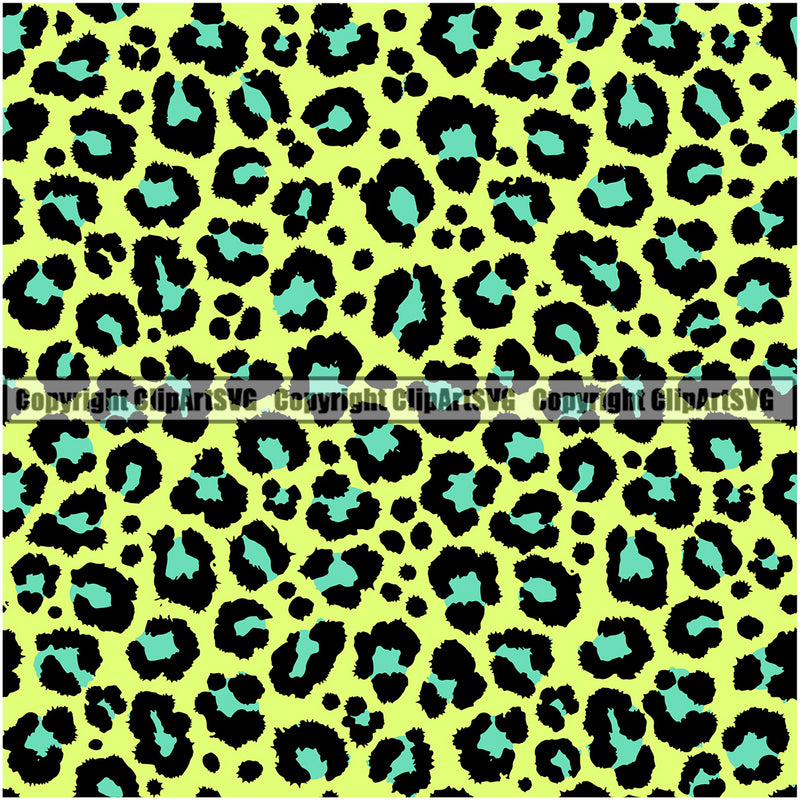 Leopard Leopards Seamless Pattern Safari Jungle Green Yellow Fur Texture Designer Animal Print Luxury Logo Symbol Clipart SVG